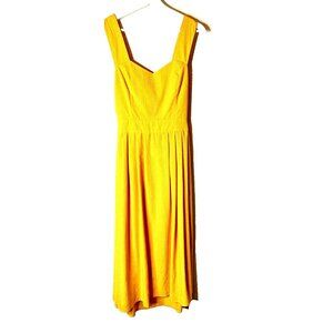 Goldenrod Yellow Blend Maxi Dress Soft Pleats Open Back Ties Retro Size S/M*READ